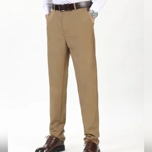 Plus size men's slim fit solid color (earth yellow) dress pants